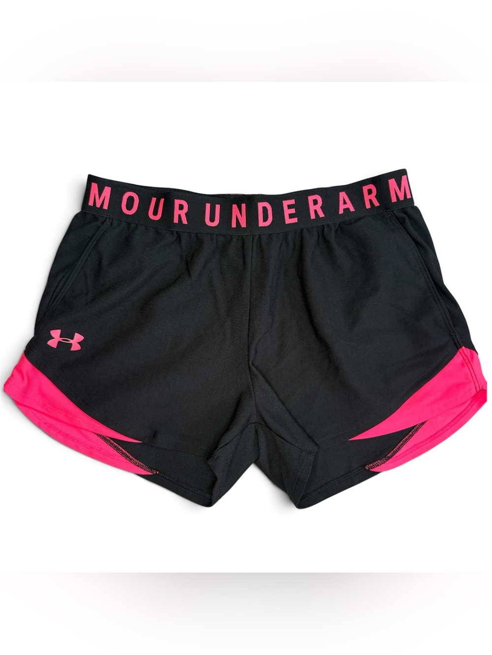 Under Armour Womens 3.0 Play Up Black / Pink Neon Athletic Shorts Sz Small Loose